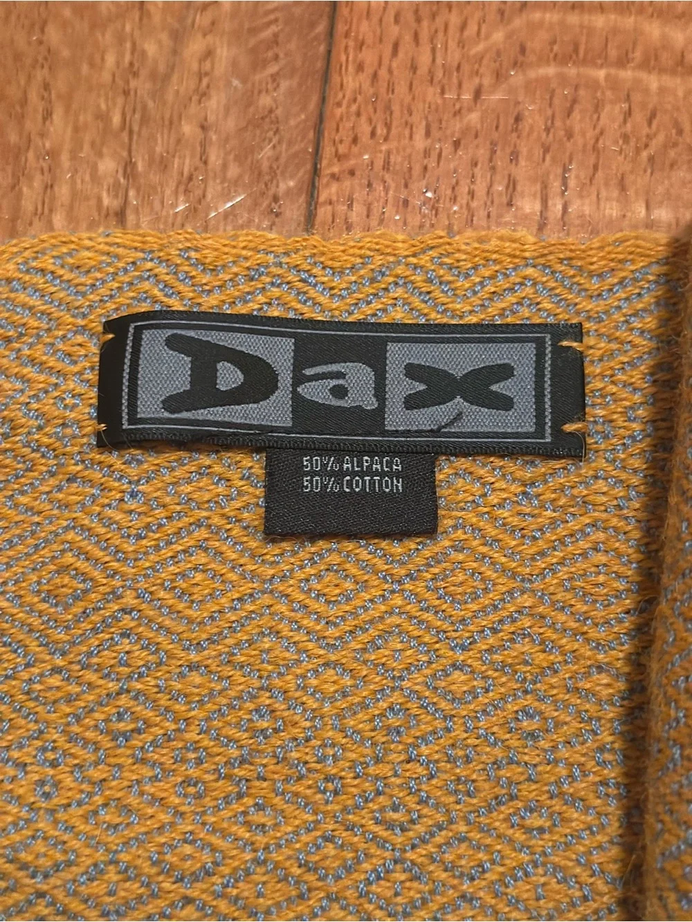 Dax Alpaca Cotton Woven Scarf Mustard Gray Geometric Fringe Made in Bolivia 63